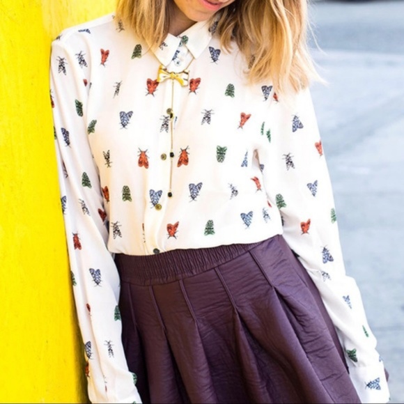H&M Tops - H&M Insect Moth Bug Printed Button Up Blouse